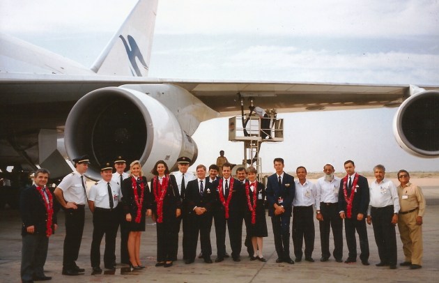 Crew and Ground Staff in front of Snow Leopard after arrival